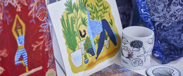 Close-up of some prints and ceramics available in Re:So