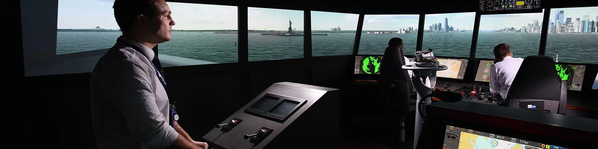 Officer cadets using the bridge simulator at Solent University