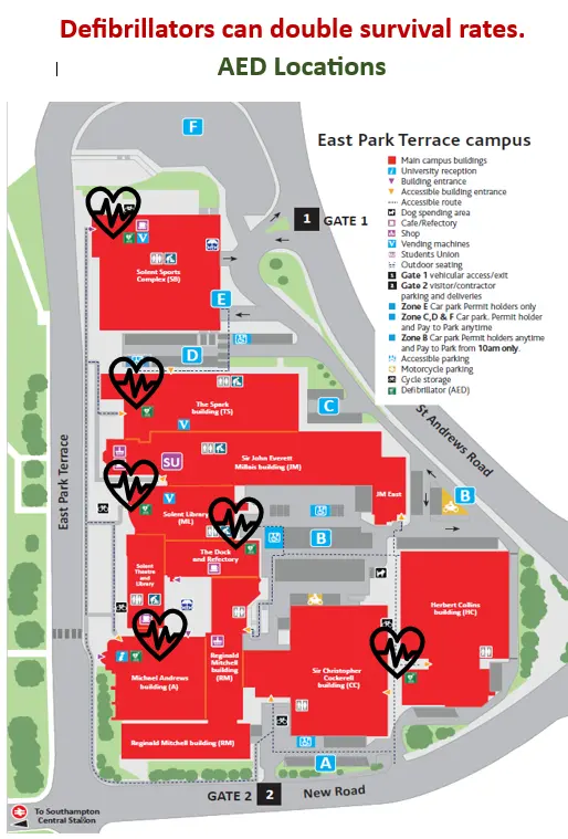 Southampton Solent University - AED locations