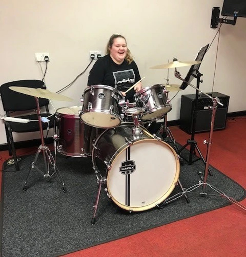 Alicia at her drums