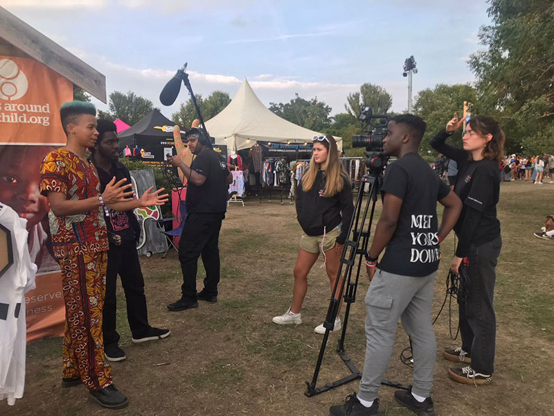 Solent media students interviewing Blue Lab Beats at Victorious Festival