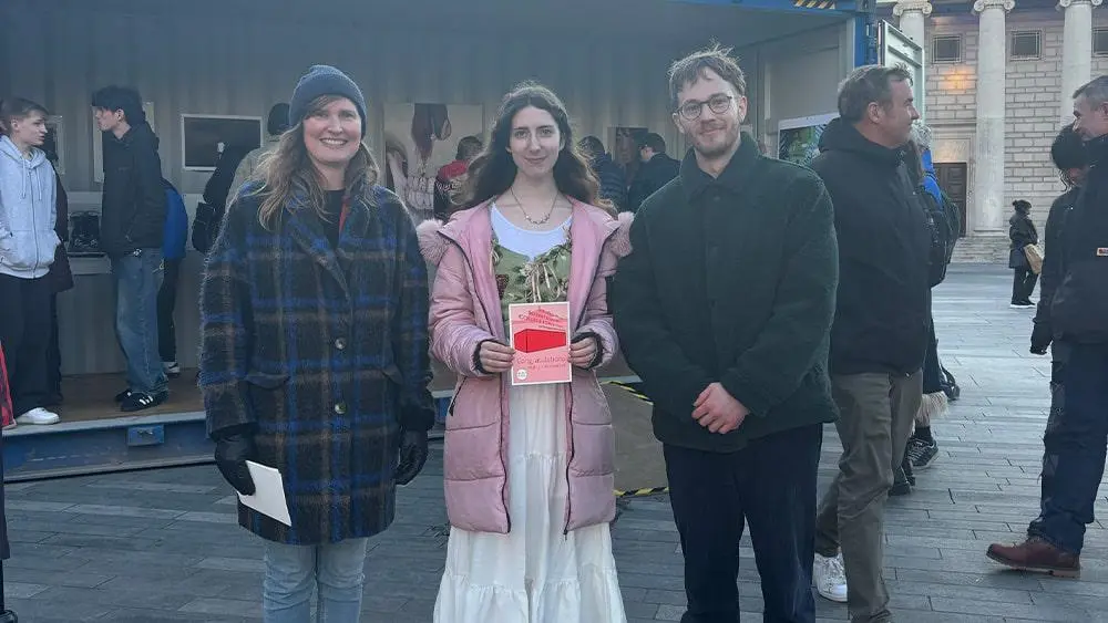 Nina Sverdvik with Hannah Vear and James Hunter in Guildhall Square.