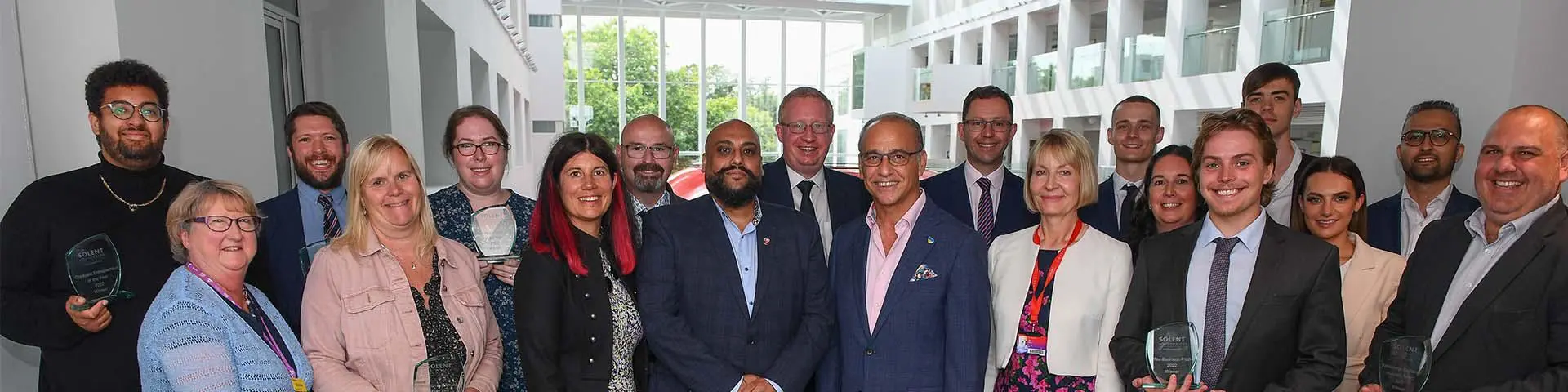 The winner, runner up and all the shortlisted finalists with the Business Pitch judges and business experts in The Spark building