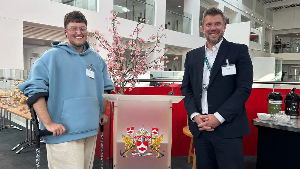 Luke Wateridge with Richard Smith on top of The Pod in The Spark at Southampton Solent University.