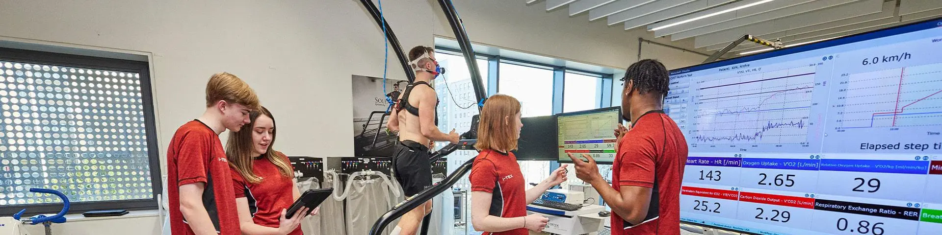 Students in Solent's physiology laboratory. 