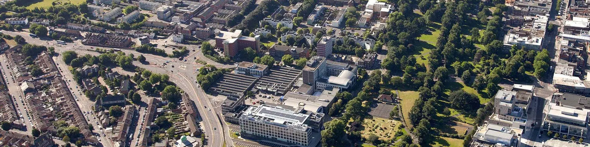 Aerial shot of the Solent campus at East Park Terrace