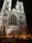 Westminster Abbey at night with Christmas decorations on trees outside