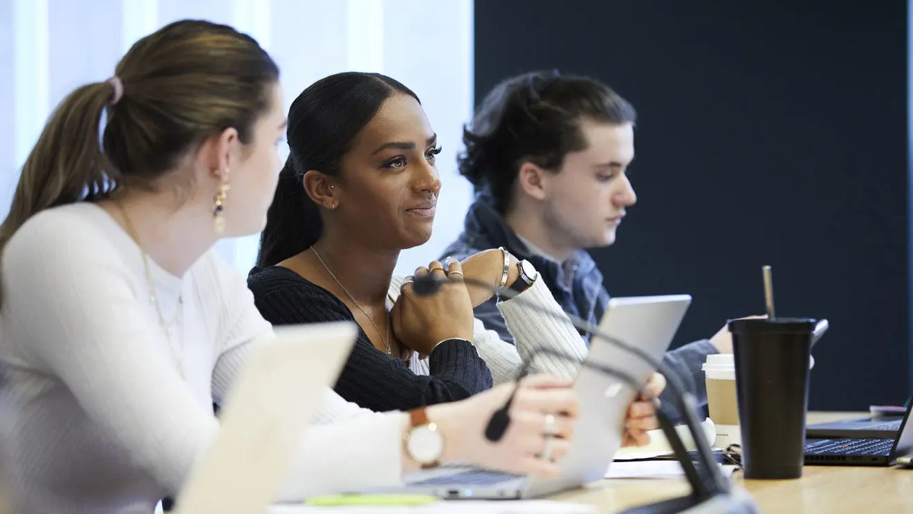 Students in the law moot room