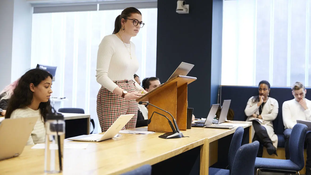 Students in the law moot room