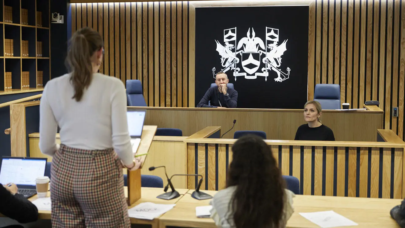 Students in the law moot room