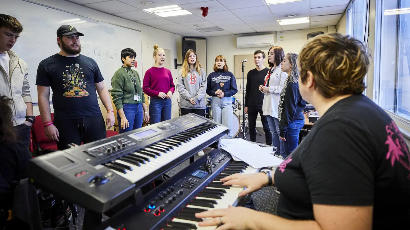 Music performance students having a vocal lesson