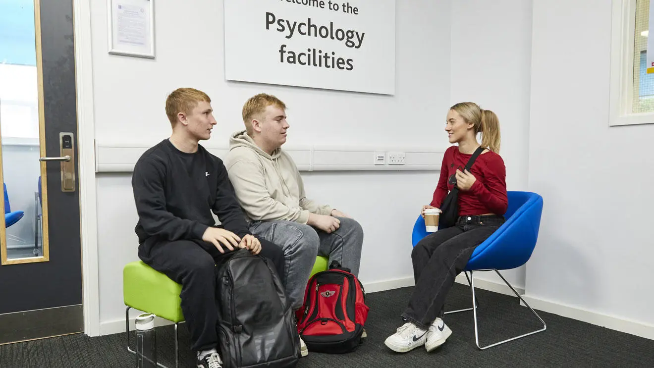 Psychology students in the psychology facilities area