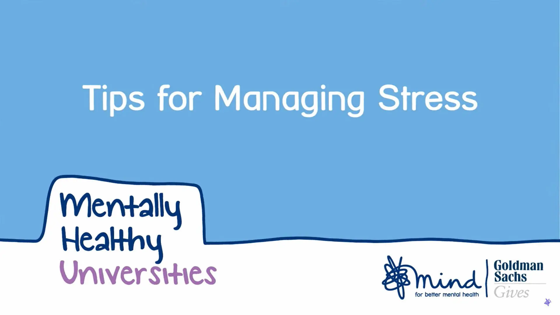 Image shows a screenshot with the words 'Tips for managing stress' and 'Mentally health universities'