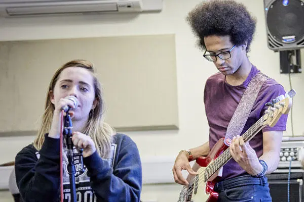 Music students rehearsing in the studio