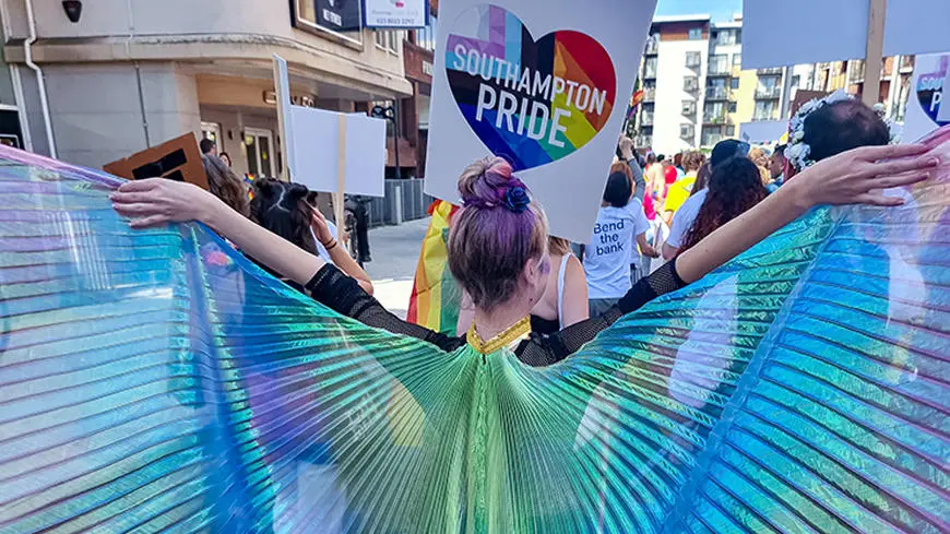 Rainbow butterfly wings at Southampton Pride parade