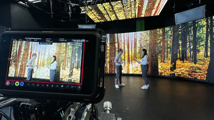 Students using Solent's virtual production stage
