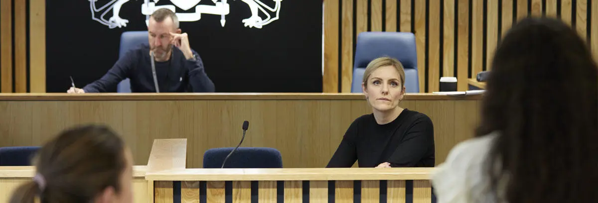 Students in the law moot room