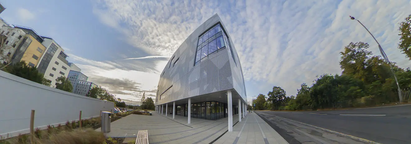 Exterior shot of the sports complex building