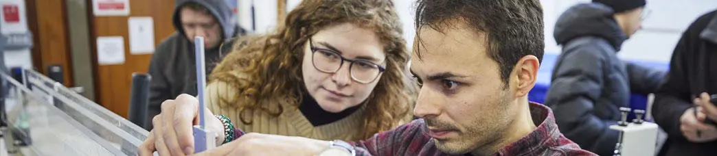 Two engineering students in the lab